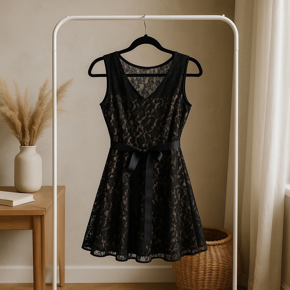Betsy & Adam Black Lace Midi Dress